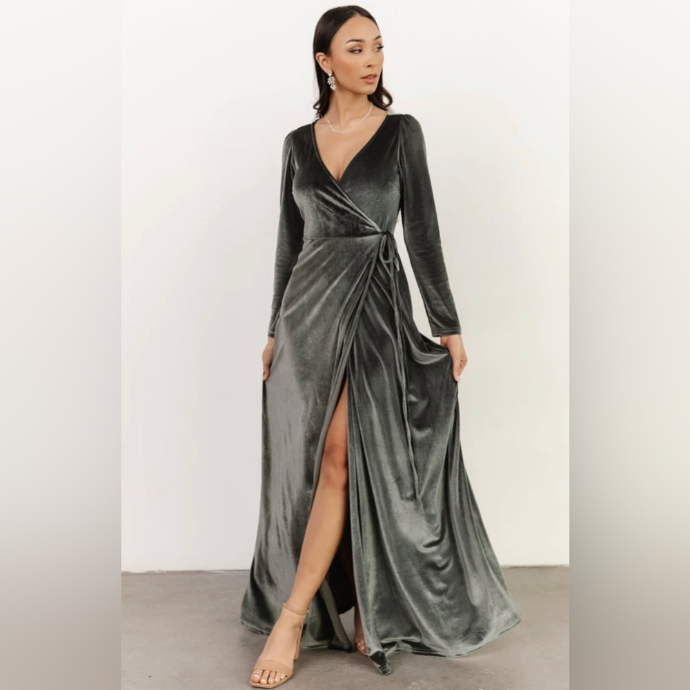 Baltic Born Esmeralda Eucalyptus Green Velvet Wrap Maxi Dress size XL new